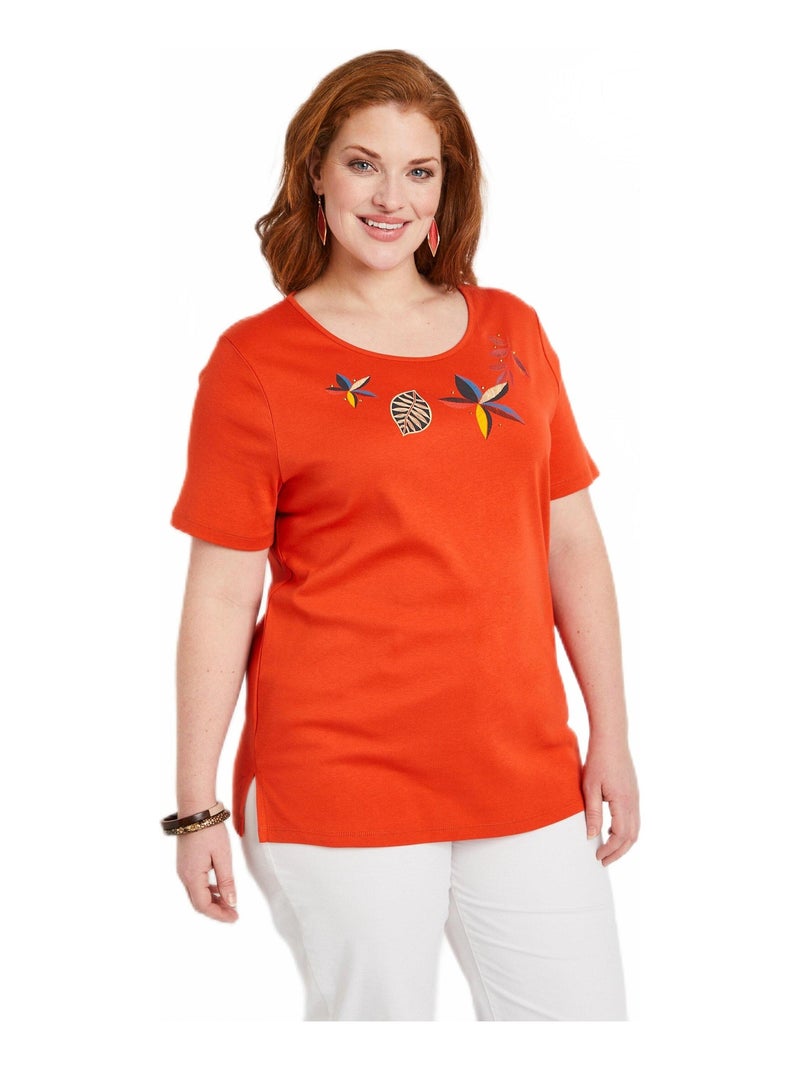 T-shirt droit long manches courtes Orange - Kiabi