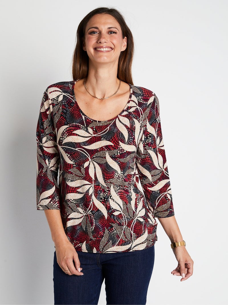 T-shirt droit manches 3/4 imprimé feuillage Orange - Kiabi