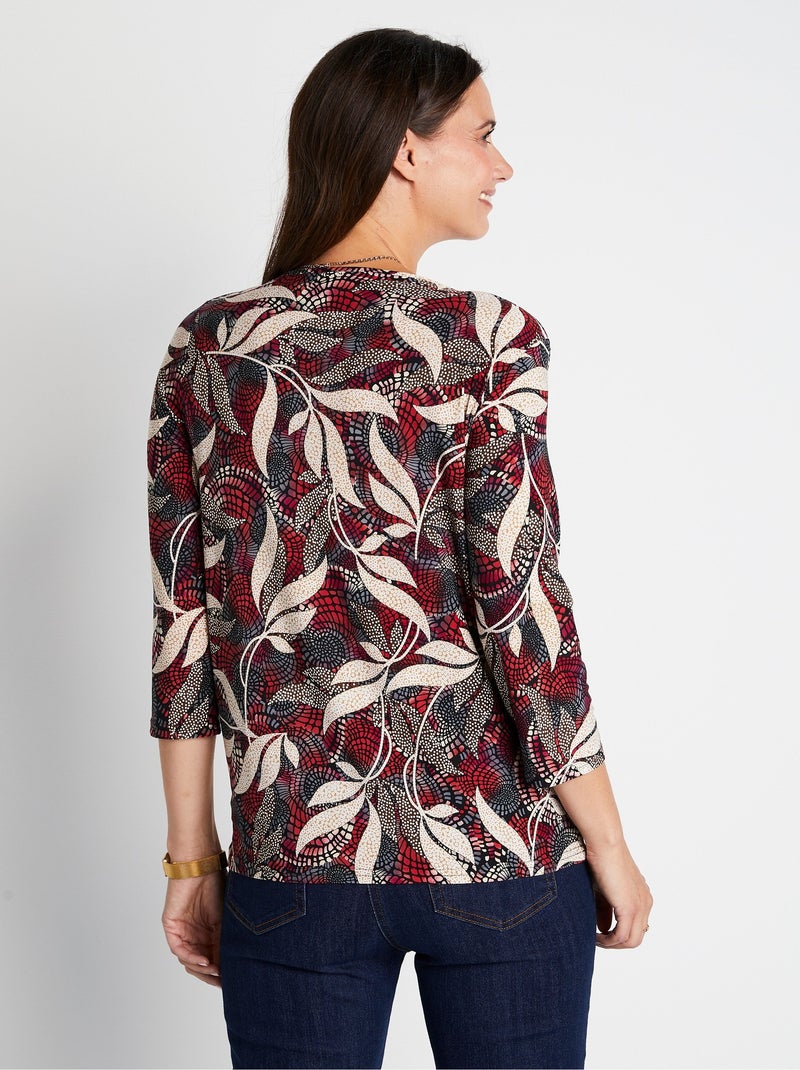 T-shirt droit manches 3/4 imprimé feuillage Rose - Kiabi