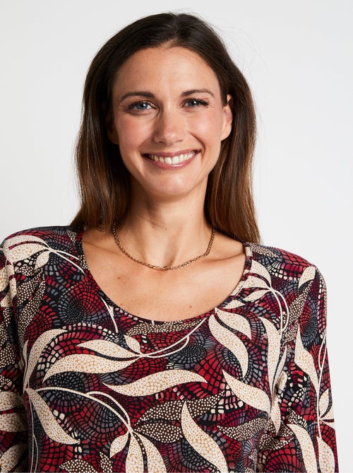 T-shirt droit manches 3/4 imprimé feuillage - Kiabi