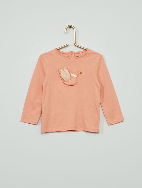 T-shirt éco-conçu oiseau relief                             rose 
