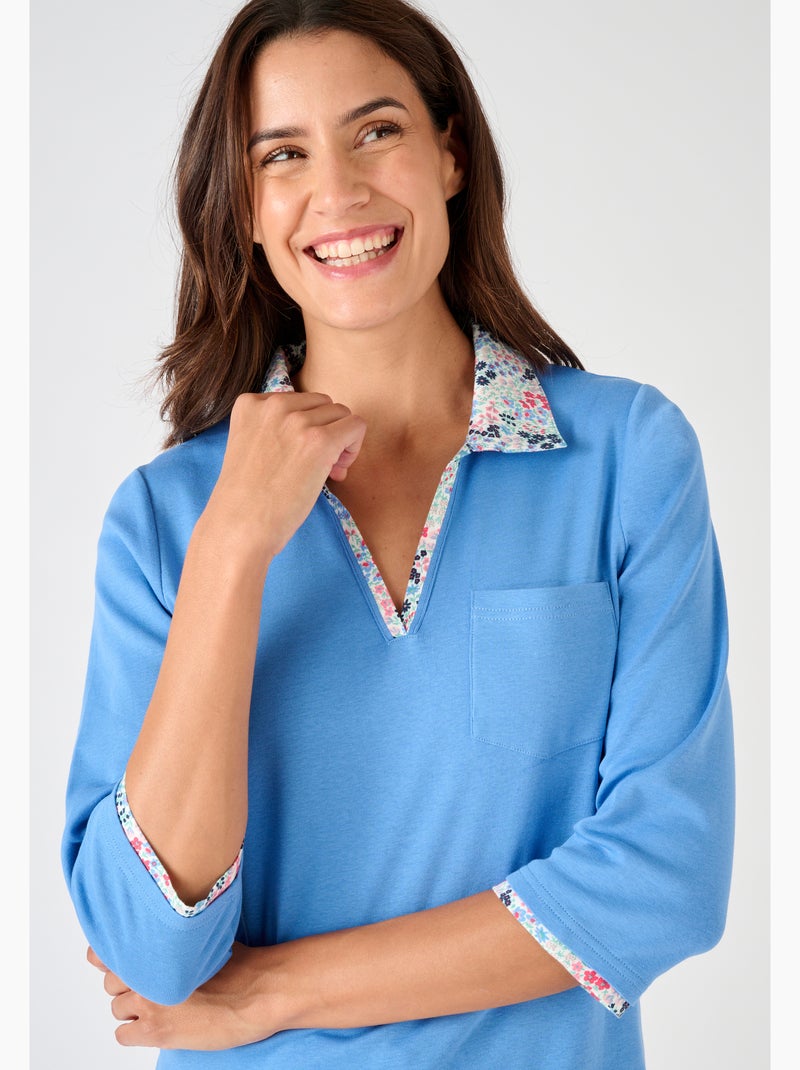 T-shirt effet 2 en 1 - Damart Bleu clair - Kiabi