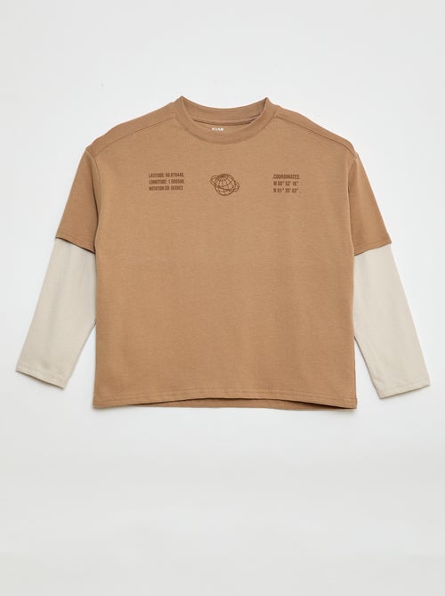 T-shirt effet 2-en-1 à manches longues - Kiabi