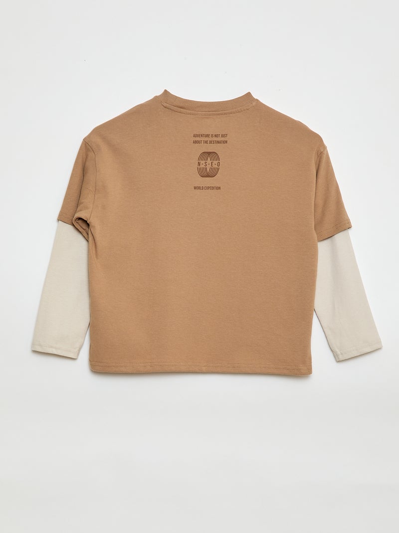 T-shirt effet 2-en-1 à manches longues Beige - Kiabi
