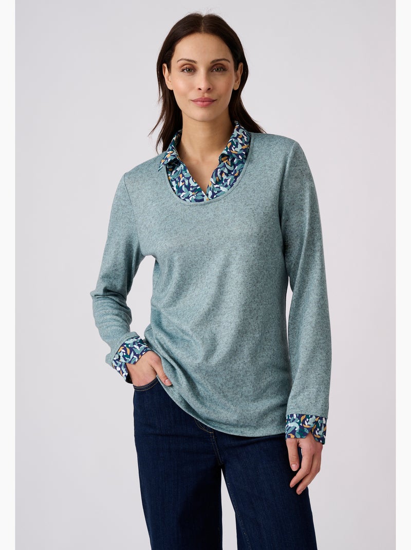 T-shirt effet 2 en 1 maille chaude - damart Bleu givrée - Kiabi
