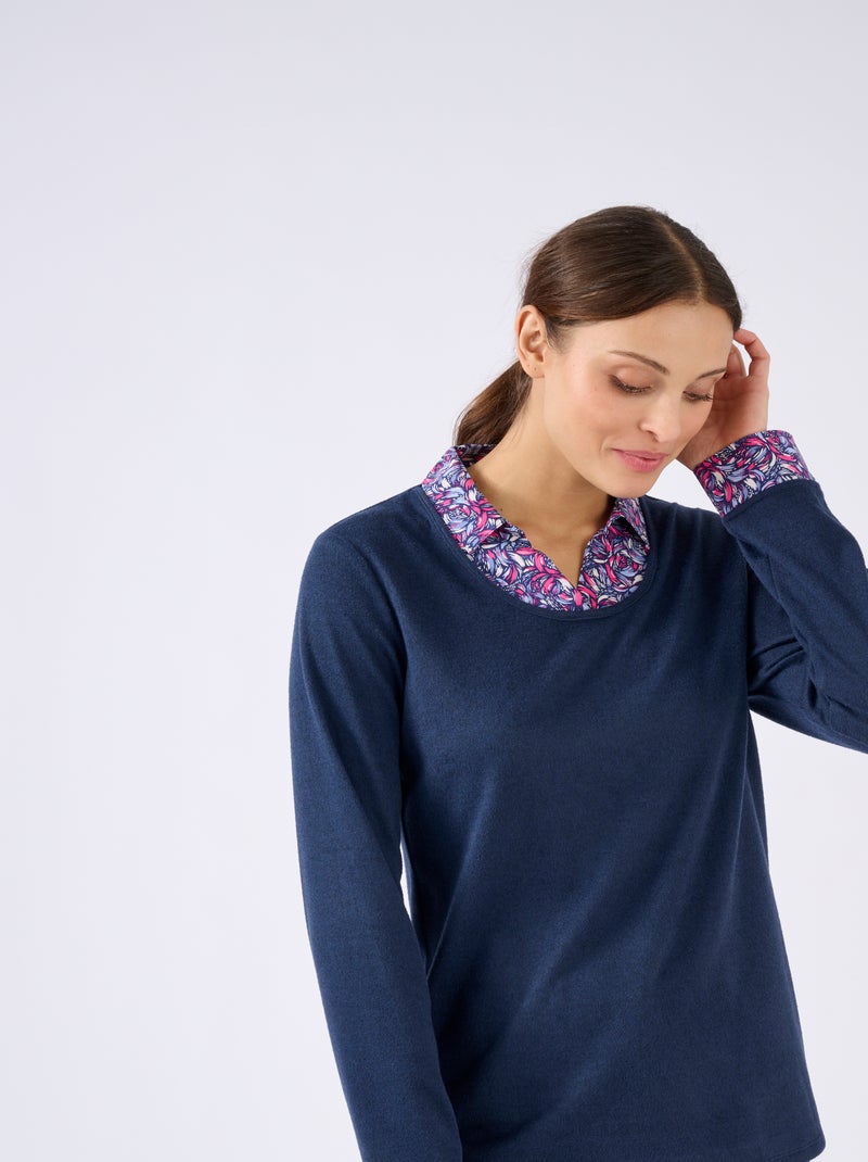 T-shirt effet 2 en 1 maille chaude - Damart Bleu marine - Kiabi