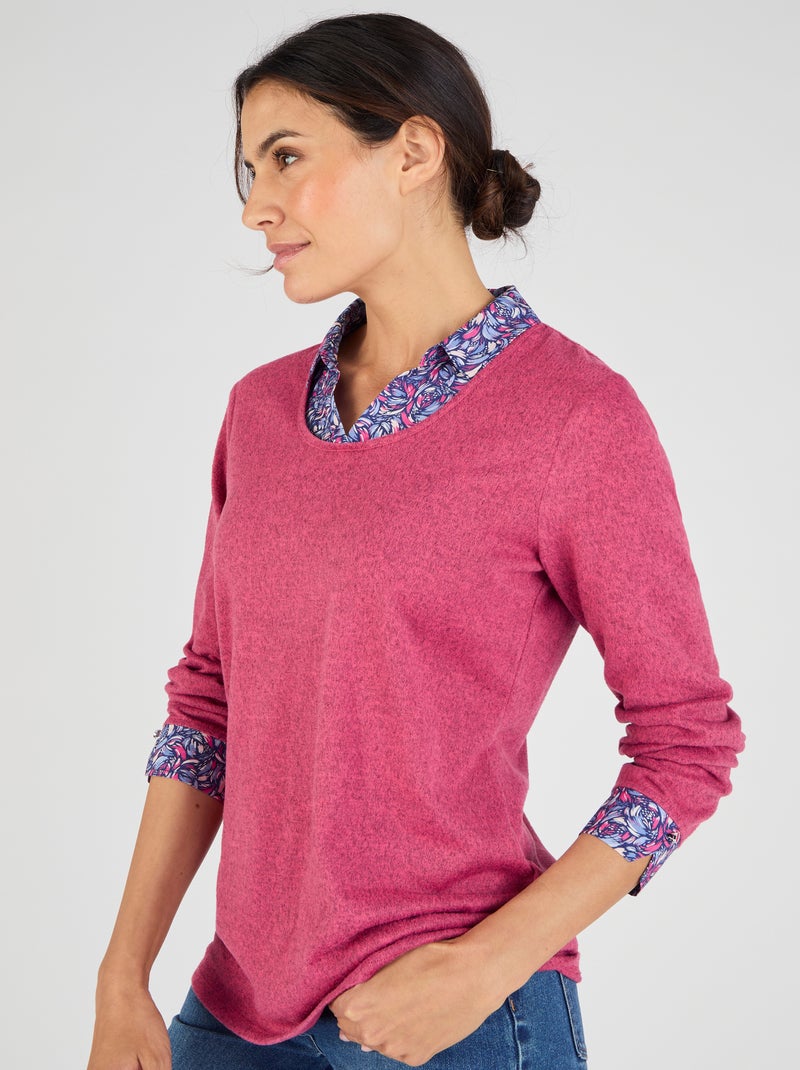 T-shirt effet 2 en 1 maille chaude - Damart Rose - Kiabi