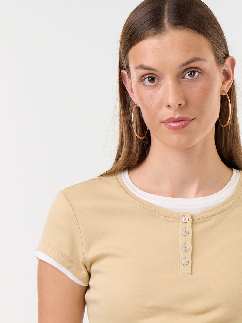 T-shirt effet 2-en-1 manches courtes Beige - Kiabi