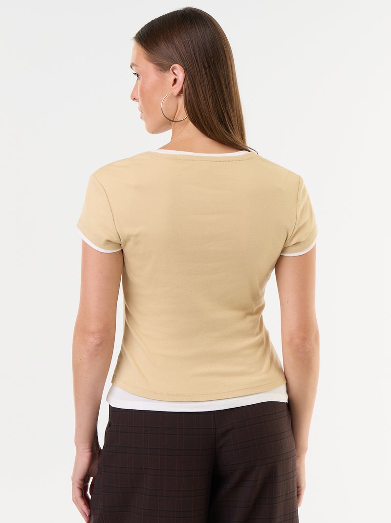 T-shirt effet 2-en-1 manches courtes Beige - Kiabi