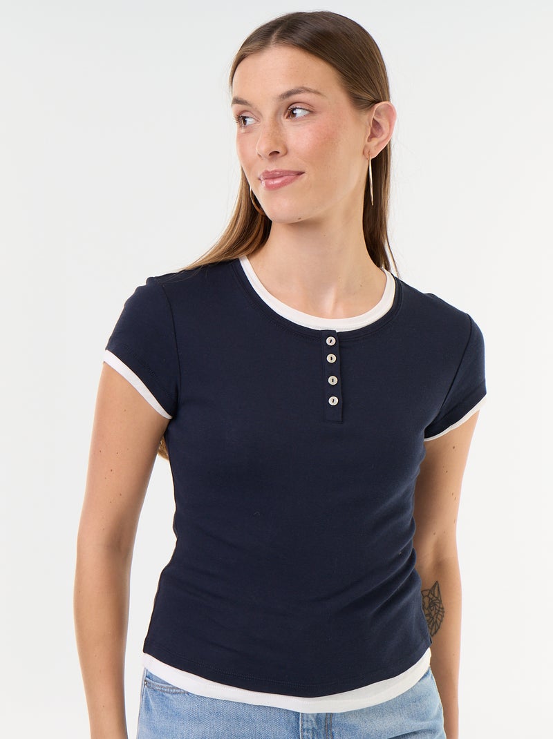 T-shirt effet 2-en-1 manches courtes Bleu - Kiabi