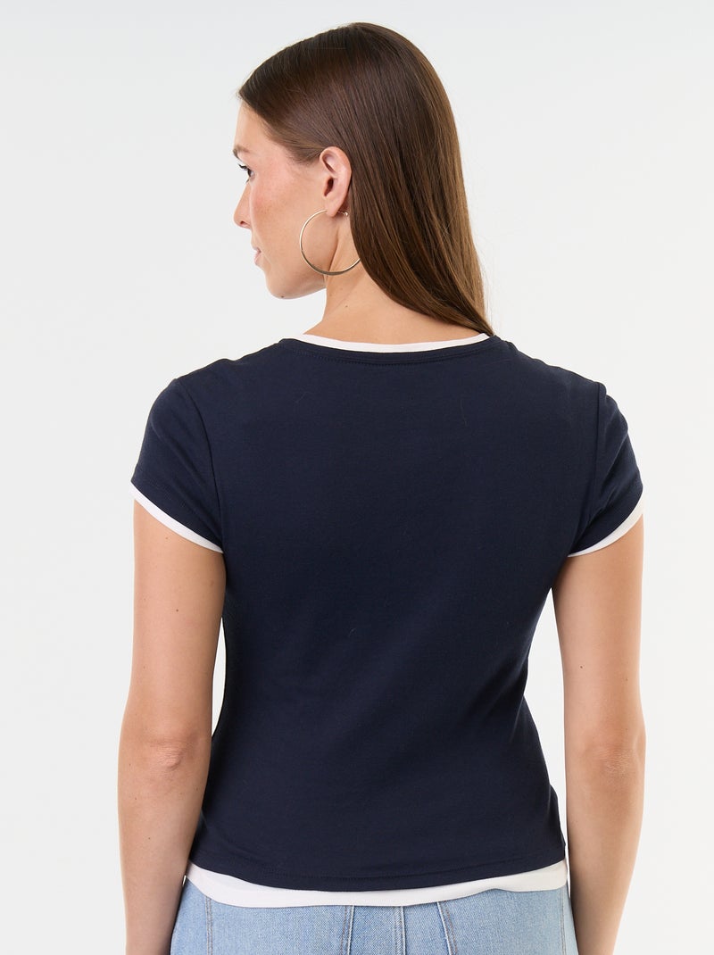 T-shirt effet 2-en-1 manches courtes Bleu - Kiabi