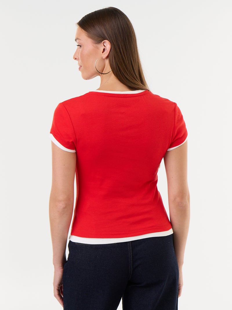 T-shirt effet 2-en-1 manches courtes Rouge - Kiabi