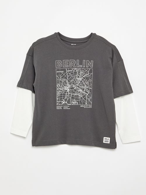 T-shirt effet 2-en-1 manches longues - Kiabi