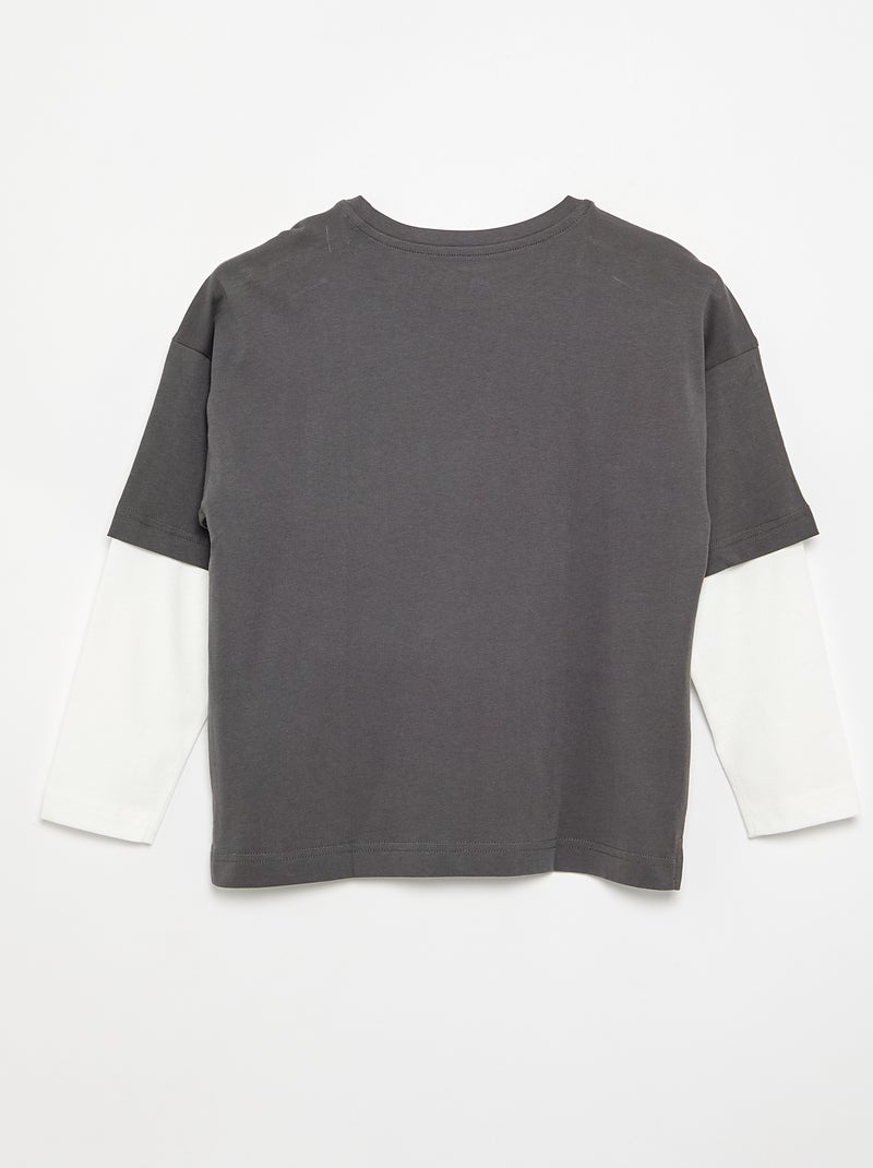 T-shirt effet 2-en-1 manches longues Gris - Kiabi