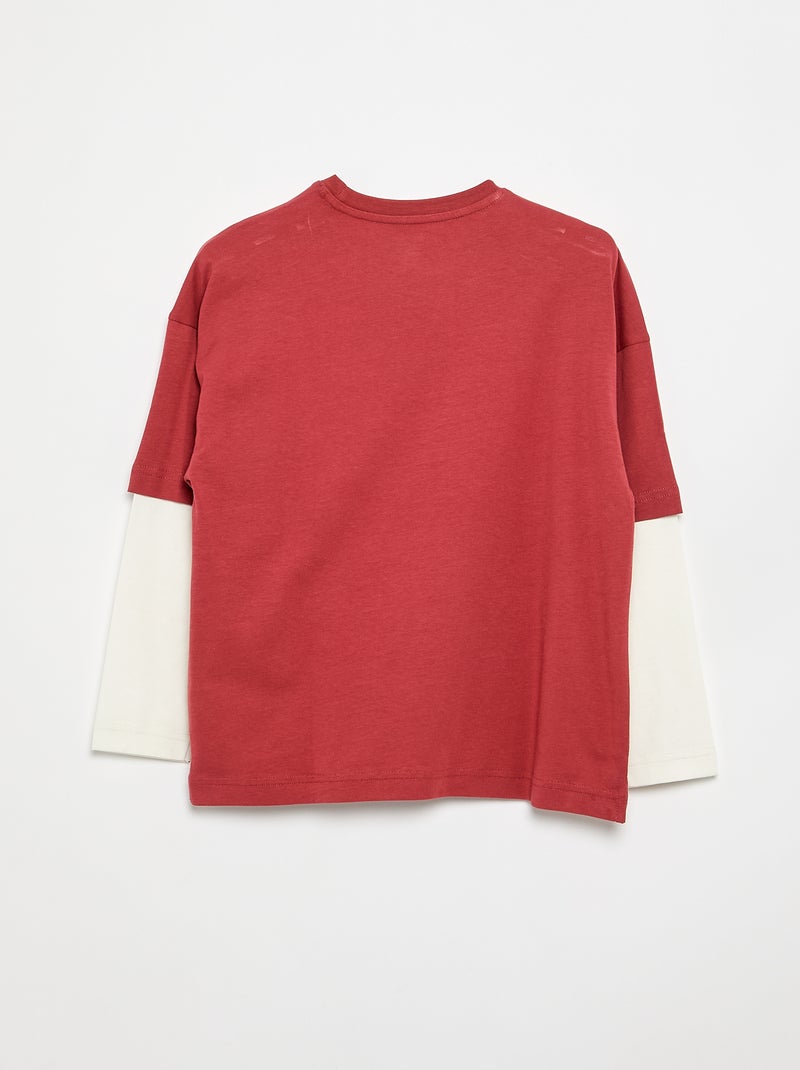 T-shirt effet 2-en-1 manches longues Orange - Kiabi