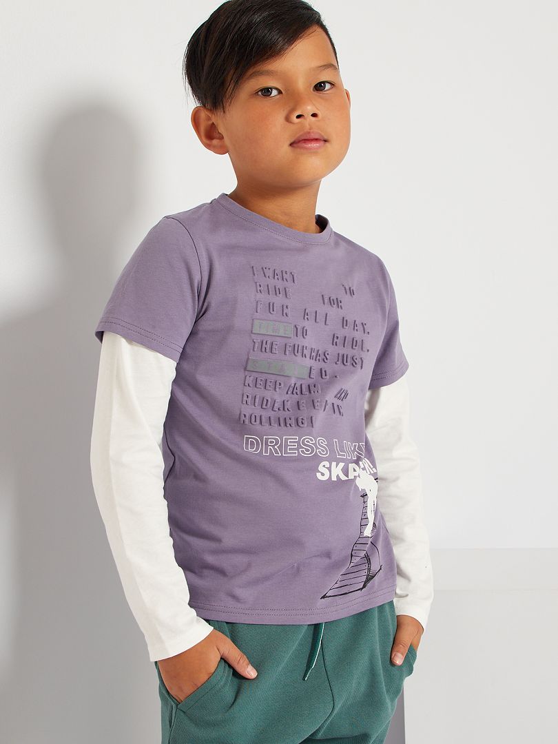T-shirt effet 2 en 1 'skate' violet - Kiabi