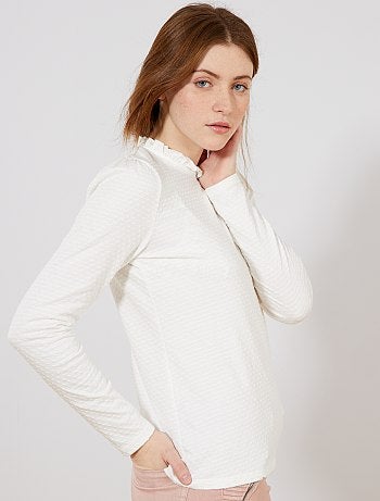 T-shirt effet plumetis avec col volanté - Kiabi