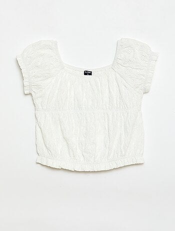 T-shirt effet smocké avec broderie en anglaise