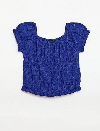 T-shirt effet smocké avec broderie en anglaise