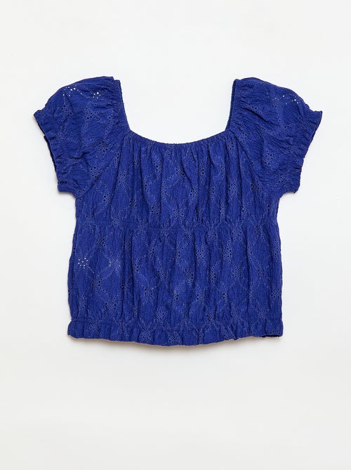 T-shirt effet smocké avec broderie en anglaise - Kiabi