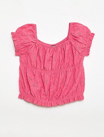 T-shirt effet smocké avec broderie en anglaise