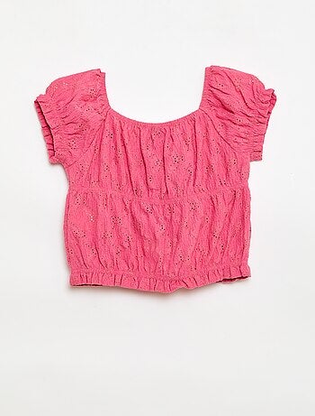 T-shirt effet smocké avec broderie en anglaise