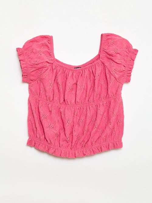 T-shirt effet smocké avec broderie en anglaise - Kiabi