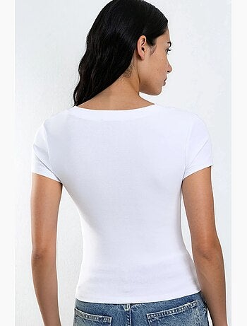 T-shirt élastique à manches courtes avec col en v busem