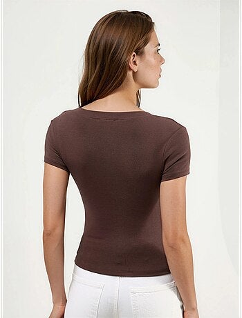 T-shirt élastique à manches courtes avec col en v busem