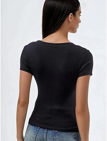 T-shirt élastique à manches courtes avec col en v busem