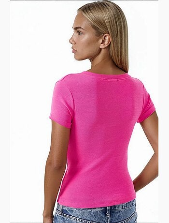 T-shirt élastique à manches courtes avec col en v busem