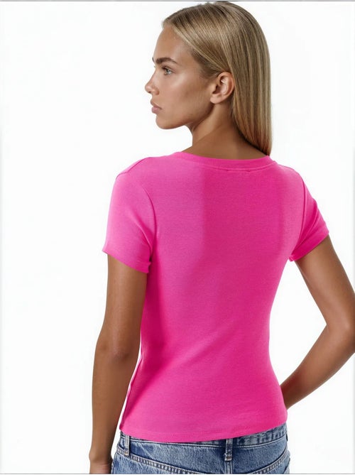 T-shirt élastique à manches courtes avec col en v busem - Kiabi