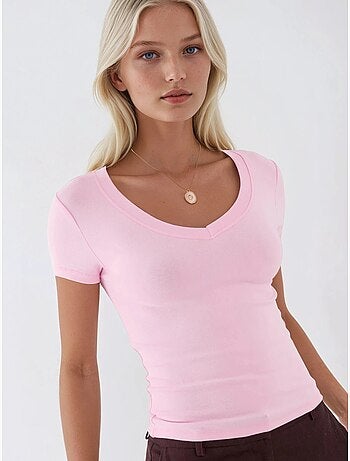 T-shirt élastique à manches courtes avec col en v busem