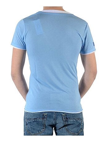 T-Shirt Eleven Paris L2 Basic Double V SS Bleu Azur