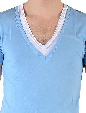 T-Shirt Eleven Paris L2 Basic Double V SS Bleu Azur