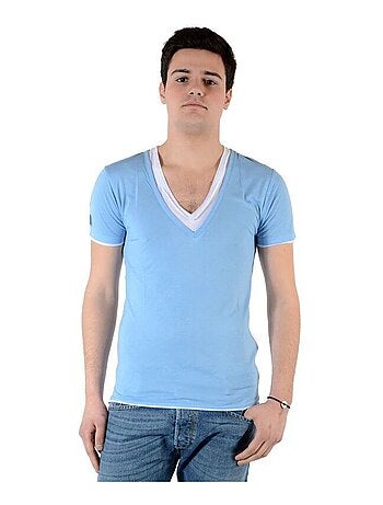 T-Shirt Eleven Paris L2 Basic Double V SS Bleu Azur