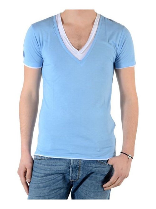 T-Shirt Eleven Paris L2 Basic Double V SS Bleu Azur - Kiabi