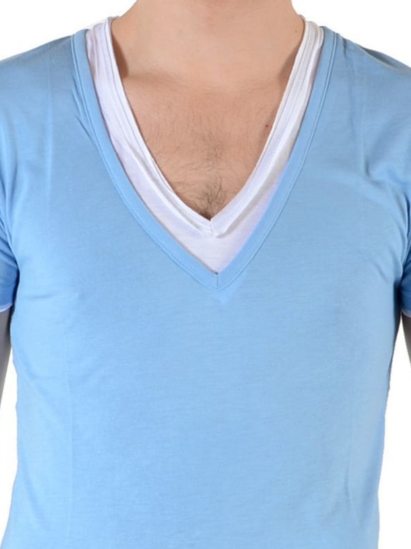 T-Shirt Eleven Paris L2 Basic Double V SS Bleu Azur Bleu - Kiabi