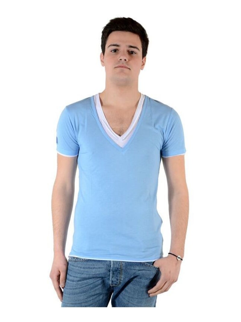 T-Shirt Eleven Paris L2 Basic Double V SS Bleu Azur Bleu - Kiabi