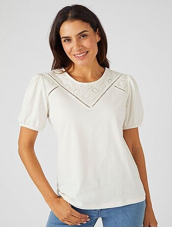 T-shirt empiècement broderie anglaise - Damart