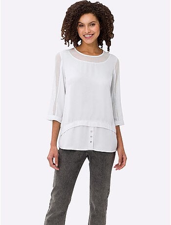 T-shirt Empiècements Résille, Allure élégante - Taille Standard - Helline