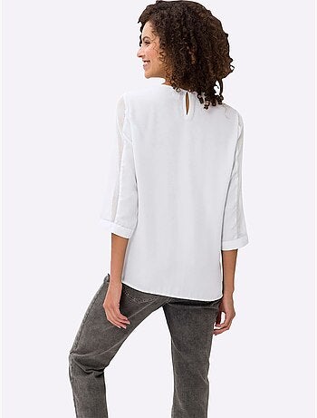T-shirt Empiècements Résille, Allure élégante - Taille Standard - Helline