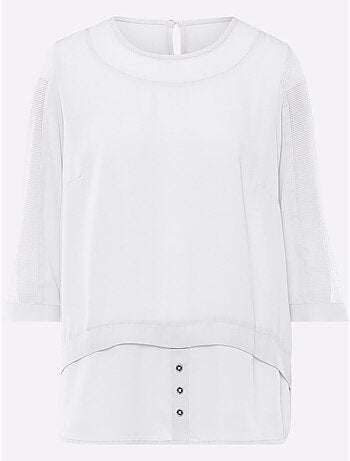 T-shirt Empiècements Résille, Allure élégante - Taille Standard - Helline