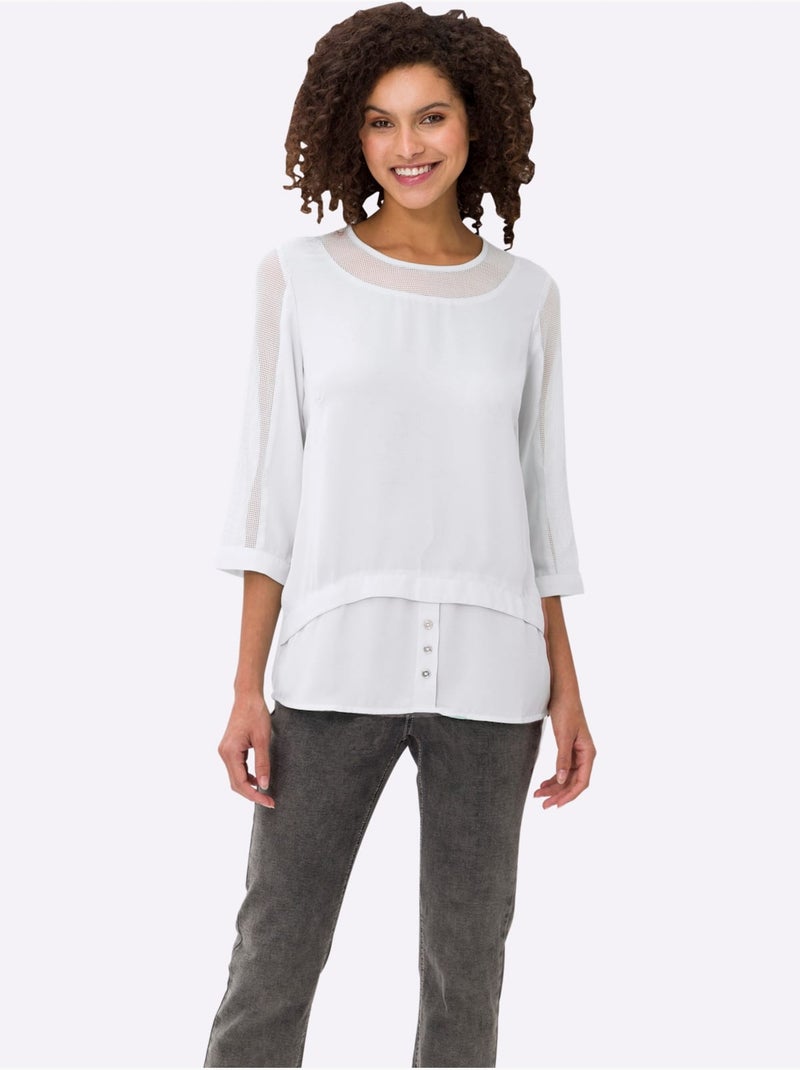 T-shirt Empiècements Résille, Allure élégante - Taille Standard - Helline Blanc - Kiabi