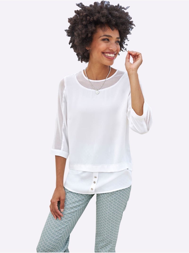 T-shirt Empiècements Résille, Allure élégante - Taille Standard - Helline Blanc - Kiabi