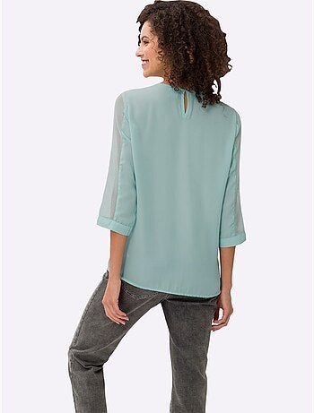 T-shirt Empiècements Résille, Allure élégante - Taille Standard - Helline