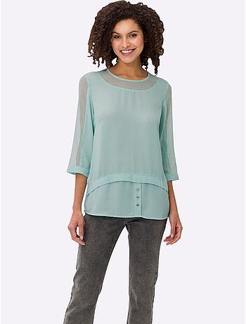 T-shirt Empiècements Résille, Allure élégante - Taille Standard - Helline