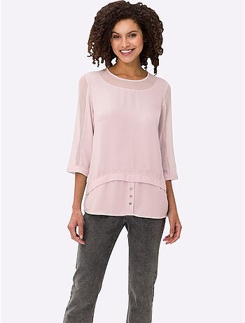 T-shirt Empiècements Résille, Allure élégante - Taille Standard - Helline