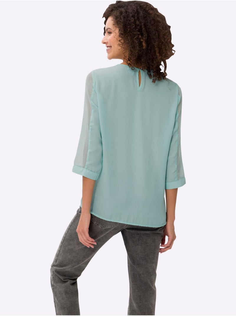 T-shirt Empiècements Résille, Allure élégante - Taille Standard - Helline Vert - Kiabi