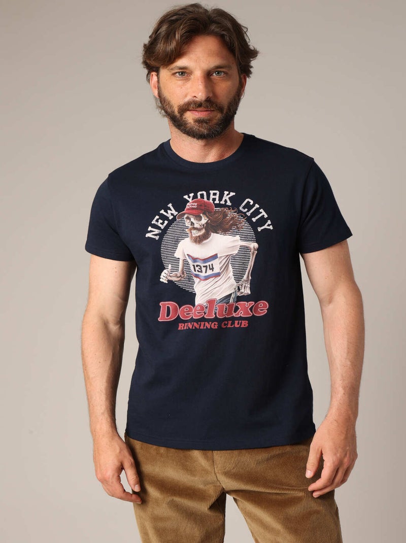 T-shirt en 100% coton à imprimé coureur squelette, col rond et coupe droite. 'Deeluxe' Bleu marine - Kiabi